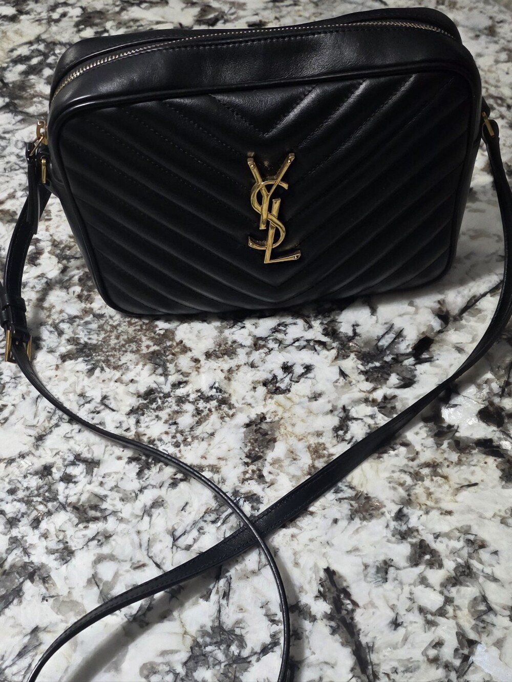 Like New Black YSL Lou Camera Purse - Quilted Crossbody Bag with Gold Hardware